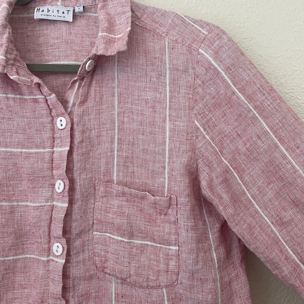 Habitat Shirt Top Size Small Linen Red White Button Front - Picture 3 of 8